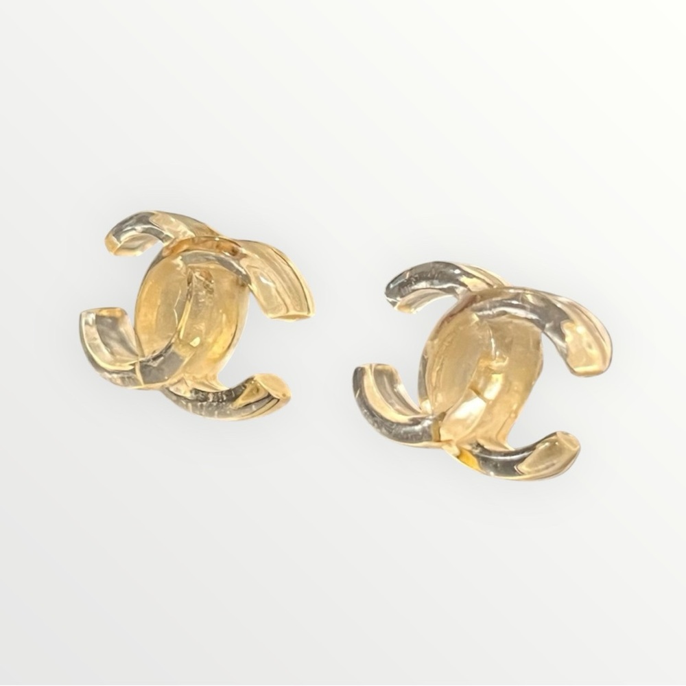 Authentic Chanel Vintage Resin CC Pierced Earrings - Picture 2 of 6